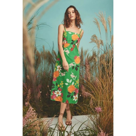 Cara Cara NWT Vivian Midi Dress in Punch Floral Green size Medium - Picture 1 of 10
